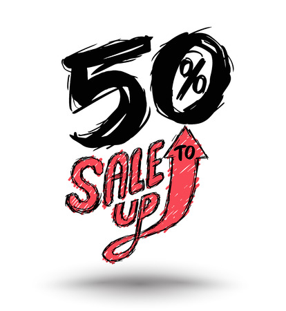 Sale up to 50 percent drawn style for promotion advertising. Vector illustration.のイラスト素材