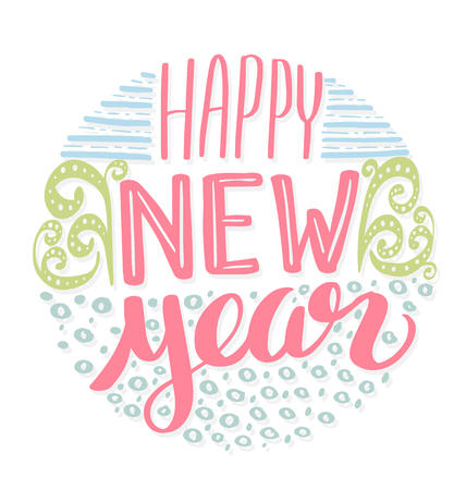 Happy New Year lettering vector illustration for New year and Christmas card or promotion advertising.のイラスト素材