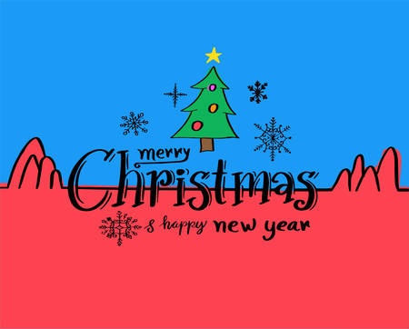 Merry Christmas and Happy New Year drawn style for card and advertising poster promotion. Vector illustration.のイラスト素材