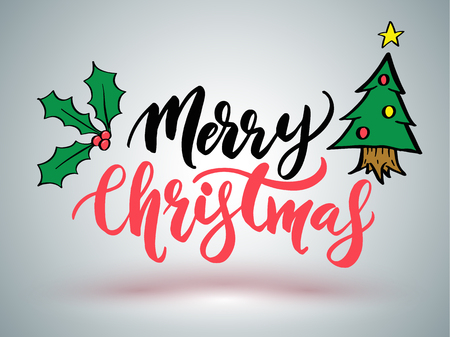 Greeting card for Christmas and Happy New Year lettering. Vector illustration.のイラスト素材