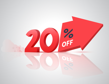 Number percent off with big arrow 3D style for sale banner promotion. Vector illustration.のイラスト素材