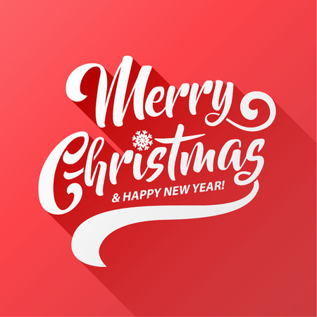 Merry Christmas vector text Calligraphic Lettering long shadow design card template. Creative typography for Holiday Greeting Gift Poster. Calligraphy Font style Banner.のイラスト素材