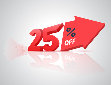 Number percent off with big arrow 3D style for sale banner promotion. Vector illustration.のイラスト素材