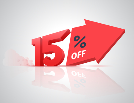 Number percent off with big arrow 3D style for sale banner promotion. Vector illustration.のイラスト素材