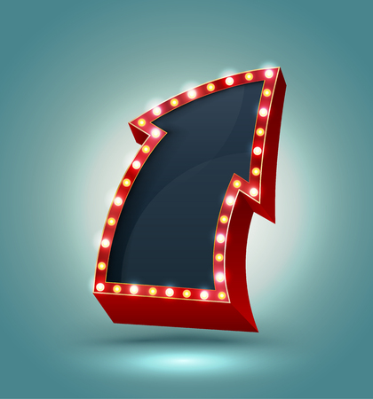 Retro arrow with glowing lights on volume frame.のイラスト素材