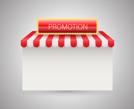 Store striped awning with retro banner. Vector illustration for promotion advertising.のイラスト素材
