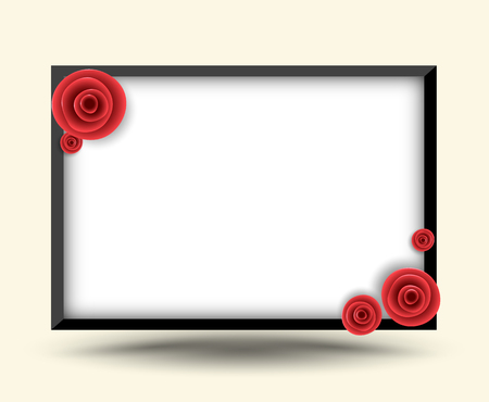 Rectangle frame with rose for photo frame and love card. Vector illustration.のイラスト素材