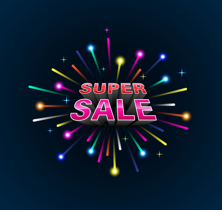 Lights multi color exploded with super sale 3D style Vector illustration.のイラスト素材
