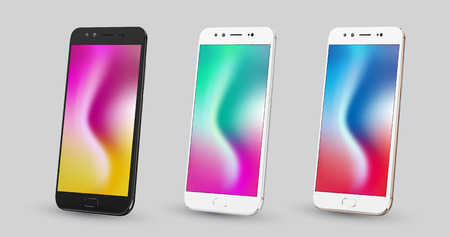 Smartphone mockup. Easy place image into screen smartphone with shiny layer. Vector illustration for printing and web element, Game and application mockup.のイラスト素材