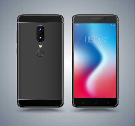 Smartphone mockup. Easy place image into screen smartphone with shiny layer. Vector illustration for printing and web element, Game and application mockup.のイラスト素材