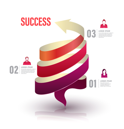 Arrow twist up to success number options with icons. Vector illustration and can use for business concept, report, data presentation, plan or education diagram. printing and website template.のイラスト素材