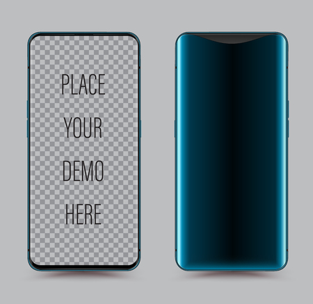 Realistic smartphones mockups blue colour. Stock vector illustration for printing, web element, Game demo and application mockup.のイラスト素材