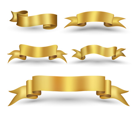 Gold ribbon banner set. Vector illustration.のイラスト素材