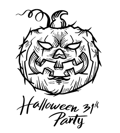 Pumpkin drawn with Halloween party lettering. Vector illustration for halloween poster.のイラスト素材