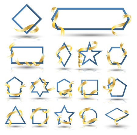Banner geometry collection with gold ribbon. Vector illustration for business advertising element and event holiday.のイラスト素材