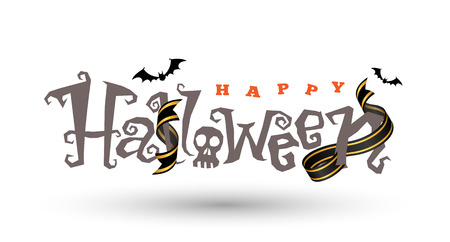 Happy Halloween vector lettering on spider web for banner, poster, greeting card, party invitation. Isolated illustration.のイラスト素材
