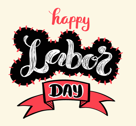 Happy Labor Day banner drawn style for Labour day greeting card and element on promotion poster. Vector illustration.のイラスト素材