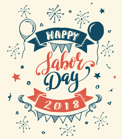 Happy Labor Day 2018 lettering for Labour day greeting card and element on promotion poster. Vector illustration.のイラスト素材