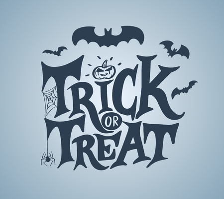 Happy Halloween vector lettering on spider web for banner, poster, greeting card, party invitation. Isolated illustration.のイラスト素材