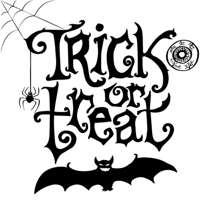 Happy Halloween vector lettering on spider web for banner, poster, greeting card, party invitation. Isolated illustration.のイラスト素材