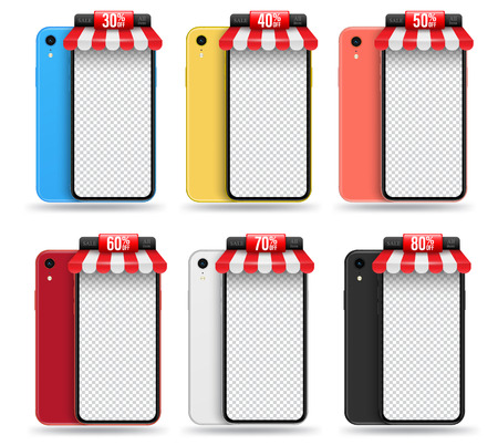 Smartphone with roof shop banner for promotion advertising and place demo application.のイラスト素材