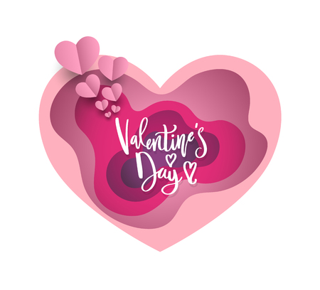 Paper hearts with Valentine's day letteringのイラスト素材