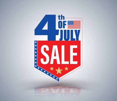 4th of July red ribbon with USA star. Vector  illustration.のイラスト素材