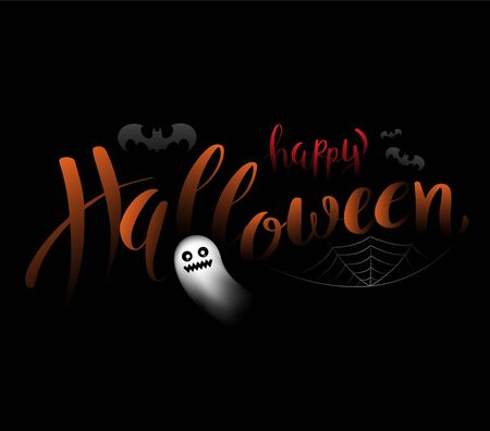Happy Halloween on background with bat and spider web. Vector illustration for Halloween party poster and greeting card element.のイラスト素材