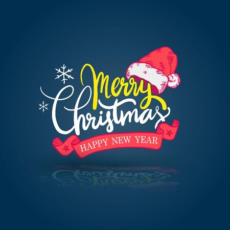 Merry Christmas and Happy New Year text for invitation and greeting card, prints and posters. Hand drawn calligraphic designのイラスト素材