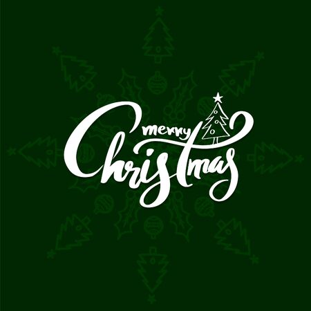 Merry Christmas and Happy New Year text for invitation and greeting card, prints and posters. Hand drawn calligraphic designのイラスト素材