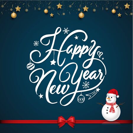 Merry Christmas and Happy New Year text for invitation and greeting card, prints and posters. Hand drawn calligraphic designのイラスト素材