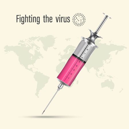 Syringe realistic isolated for anti coronavirus. Vector illustration concept fighting the virus.のイラスト素材