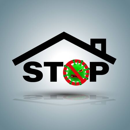 Stop symbol with covid-19 character for campaign stop coronavirus.のイラスト素材