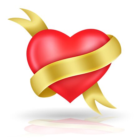 Heart shaped and gold ribbon. Vector illustration for wedding and valentine's day.のイラスト素材
