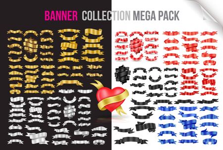 Ribbon banners collection mega pack. Vector illustration for advertising luxury style.のイラスト素材