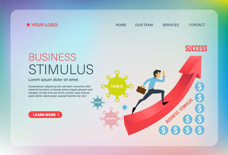 Business man run up on 3D arrow up to success concept for economic stimulus  the effect of covid-19. Vector illustration.のイラスト素材