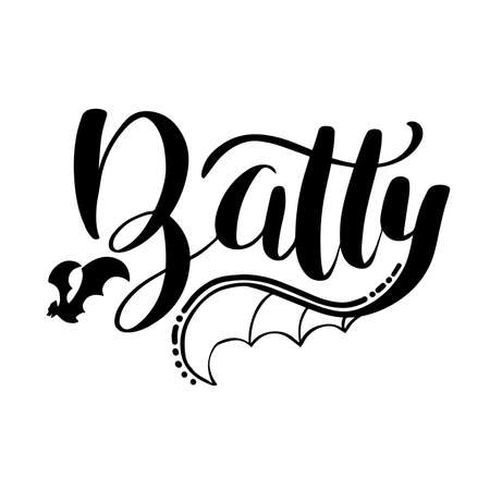 Batty lettering with bat. Vector illustration lettering for halloween sticker or print on shirt.のイラスト素材