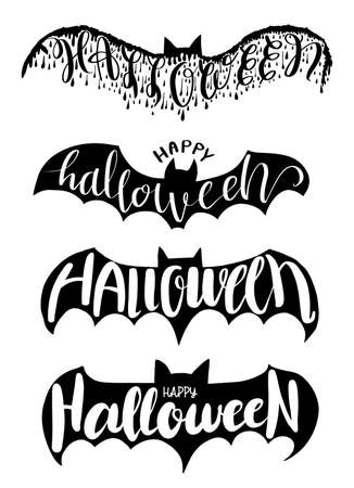Halloween lettering on bat vector illustration for halloween party , halloween element invitation card, poster, and print stickerのイラスト素材