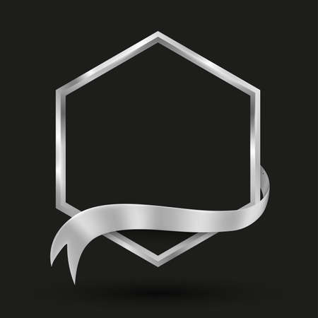 Hexagon banner with silver ribbon. 
Vector illustration for promotion and presentation background.のイラスト素材
