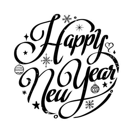 Happy New Year circle lettering design vector illustration for Christmas and New year greeting card poster and element for advertising promotion.のイラスト素材