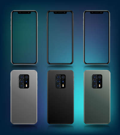 Smartphone mockup perspective collection mockup easy place application game and website demo in to screen and mockup easy place on advertising poster. Vector illustration.のイラスト素材