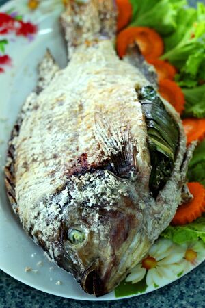 Thai food, burn salted river fishの写真素材