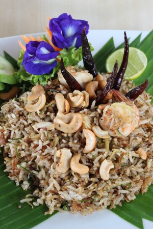 Thai fried rice with shrimp and herbの写真素材
