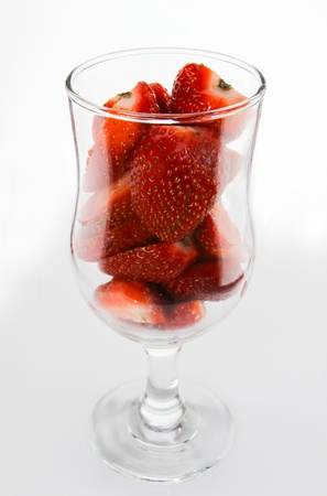 Strawberry slices in glassの写真素材