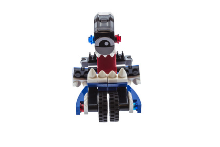 Phuket, Thailand - August 17, 2016 : Lego Mixels named "Tiketz" isolated on white background, assembled by Kindergarten school childrenのeditorial素材