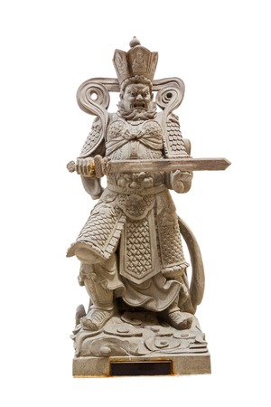 Chinese god with sword isolated on white backgroundの写真素材