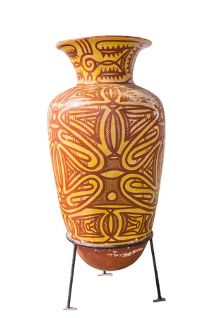 The replica of Ban Chiang earthenware isolated on white background, Thailandの写真素材
