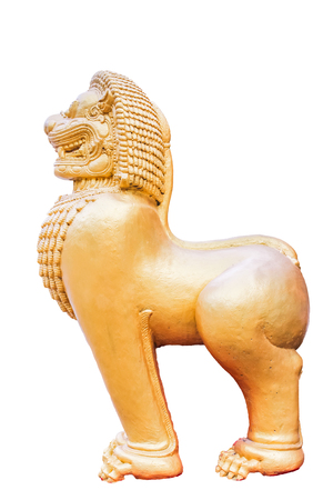 Singha sculpture, side view, isolated on white background, Thailandの写真素材