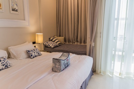 Phuket, Thailand - April 19, 2017: The bedroom of the Little Nyonya Hotel, the beautiful Sino-Portuguese style hotel. It is the unique destination for many tourists.のeditorial素材