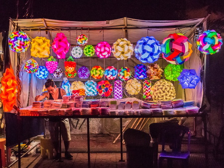 Bangkok, Thailand - July 9, 2017: Night market at Soi Ram Butri near Khao Sarn road areaのeditorial素材